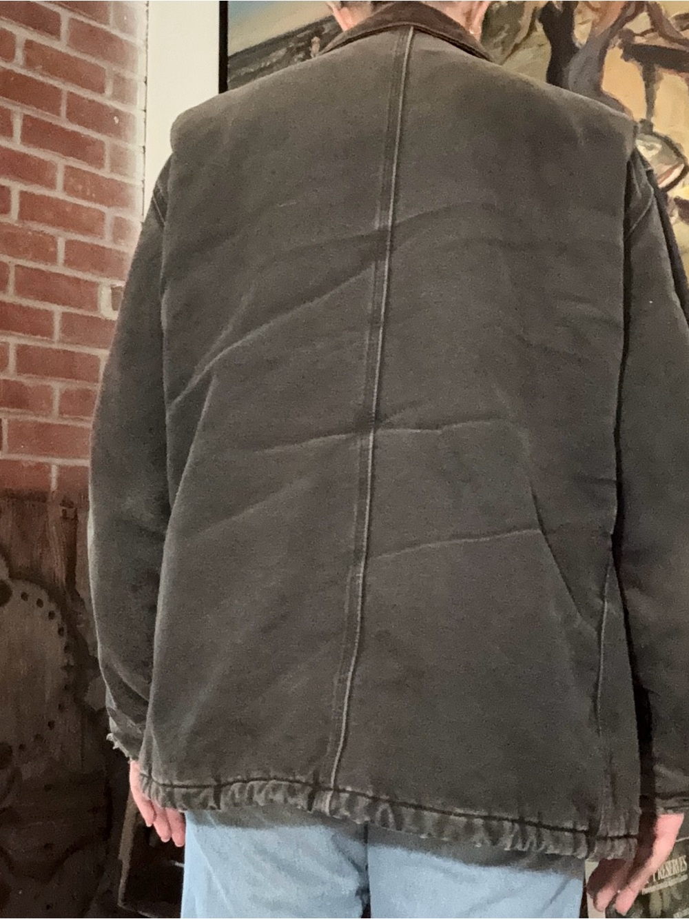 Vintage Carhartt Black Workwear Distressed Jacket with Brown Corduroy Collar - Picture 9 of 9